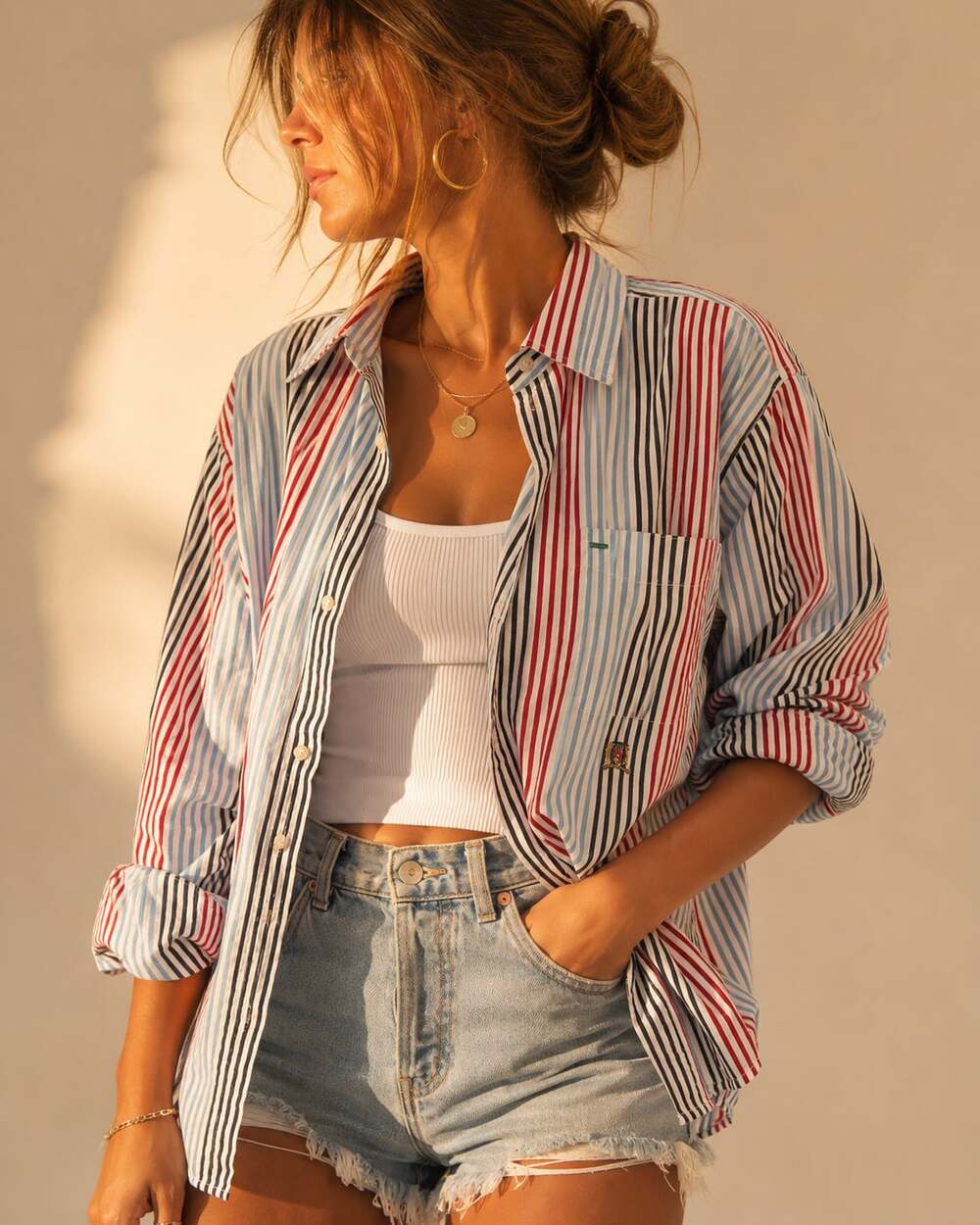 Vintage Tommy Hilfiger Striped Boyfriend Shirt XL Y2K Coastal Preppy Americana